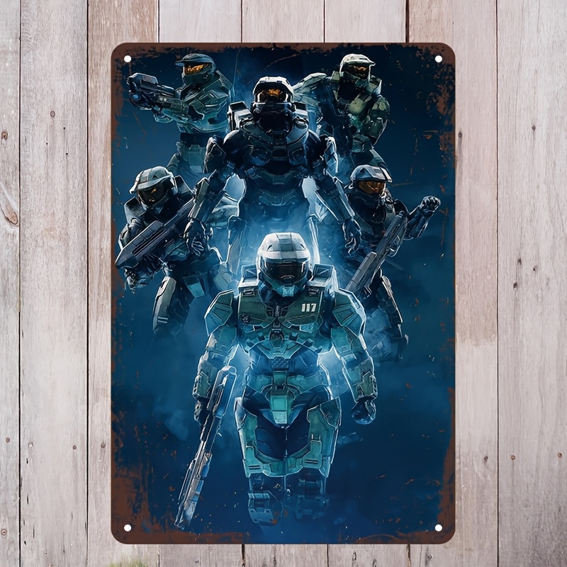 Home Decor Games Free - Halo-geïnspireerd metalen wandkunstbord, levendig Master Chief