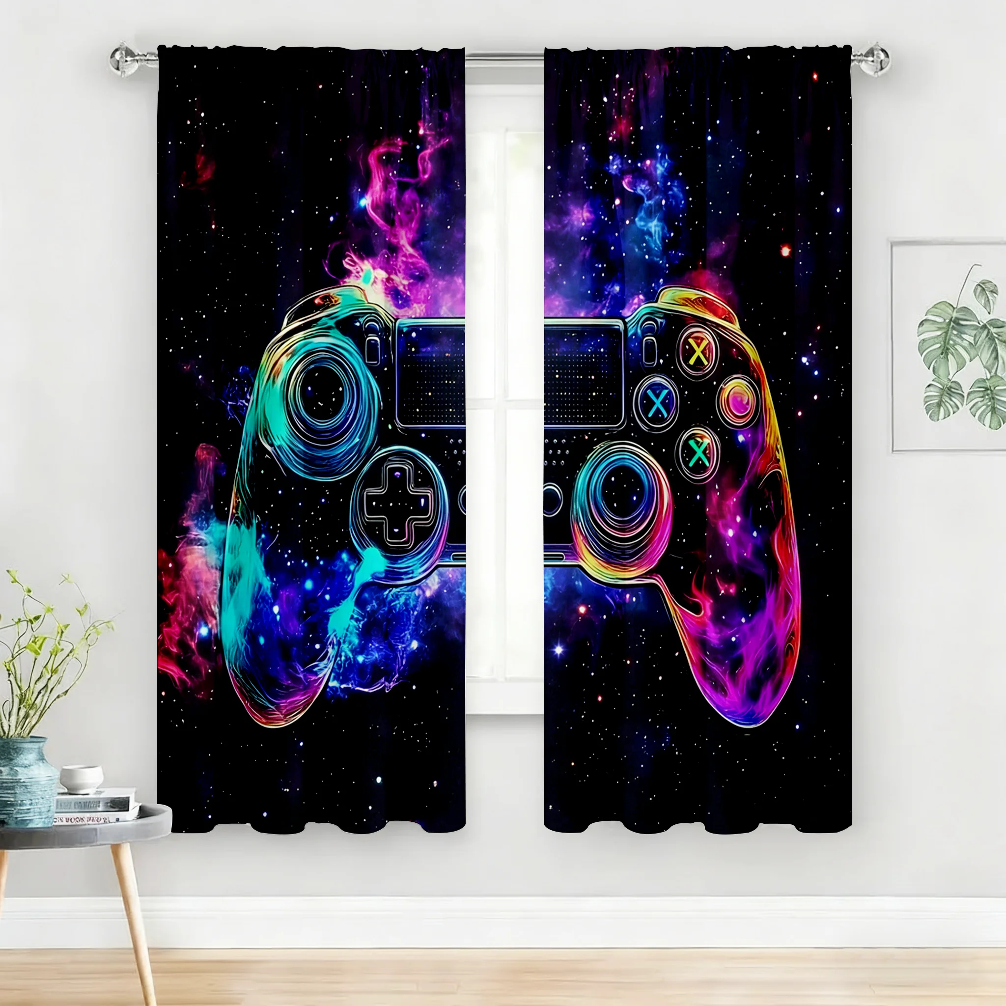 Home Decor Youtube Videos - Gaming Controller Gordijnpaar Neon Cosmic Nebula