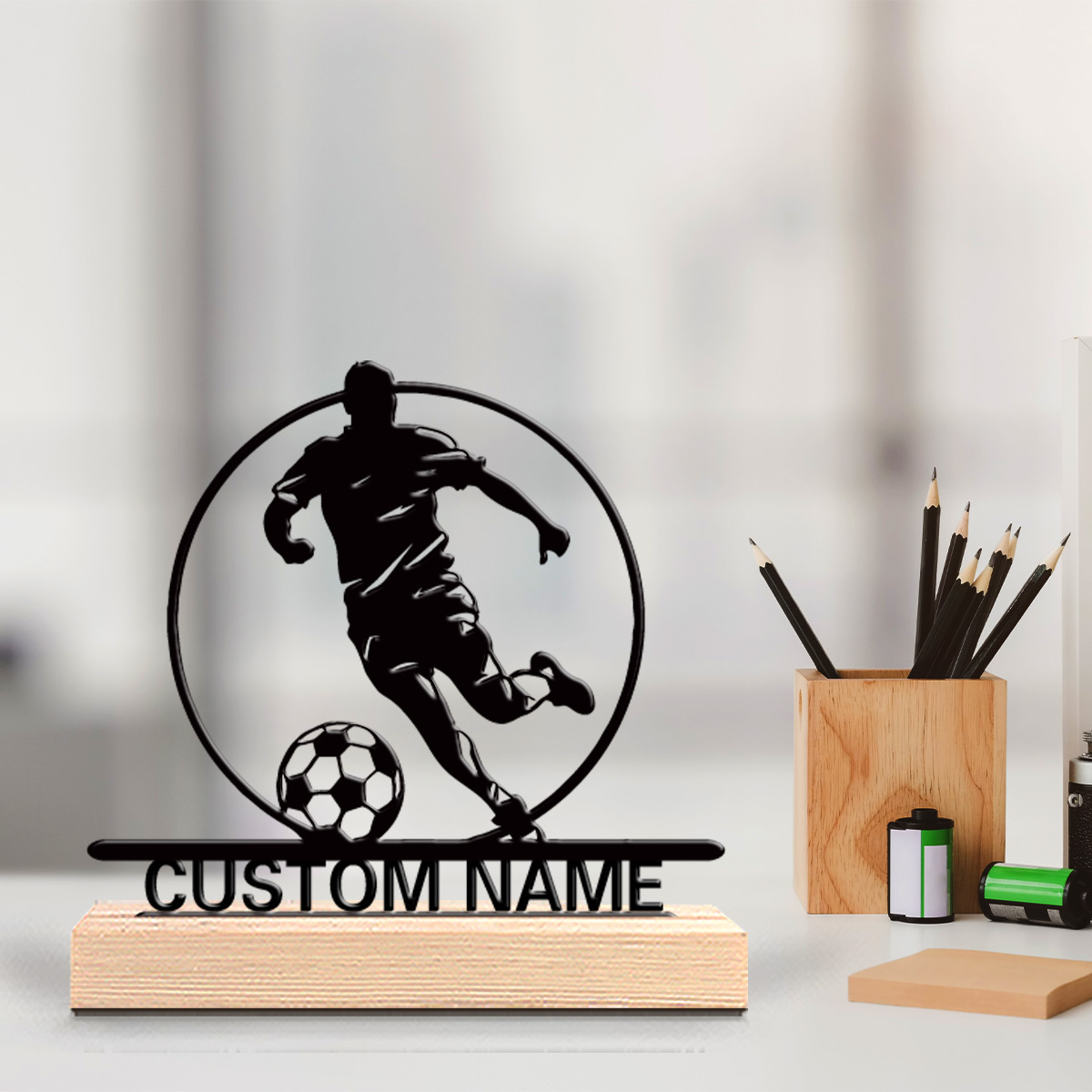 Home Decor Design - Aangepaste voetbalspeler metalen beeldje met naam,