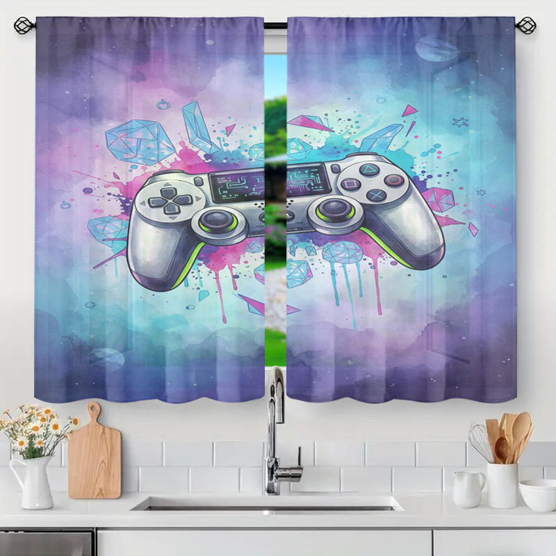 Home Decor Youtube Videos - Levendig videogamecontroller-gordijn, abstracte esthetische raamdecoratie, paneel